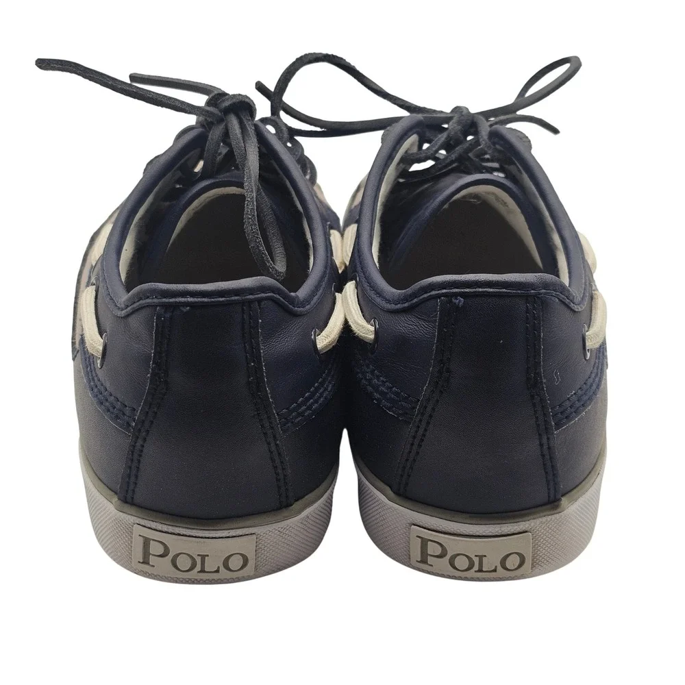 Polo Ralph Lauren Parkstone Boat Shoes 9D Navy Grey Preppy Nautical‎ Ivy Style